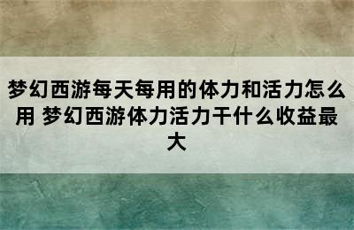 梦幻西游每天每用的体力和活力怎么用 梦幻西游体力活力干什么收益最大